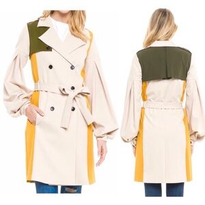 Anthropologie Endless Rose patchwork double breasted trench coat balloon sleeves